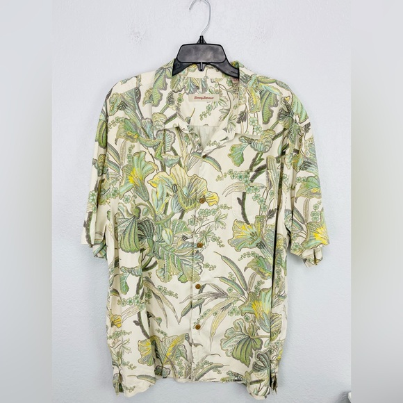 Tommy Bahama Men’s Hawaiian Green Tropical Floral Silk Button Down Shirt XXL - Picture 2 of 8